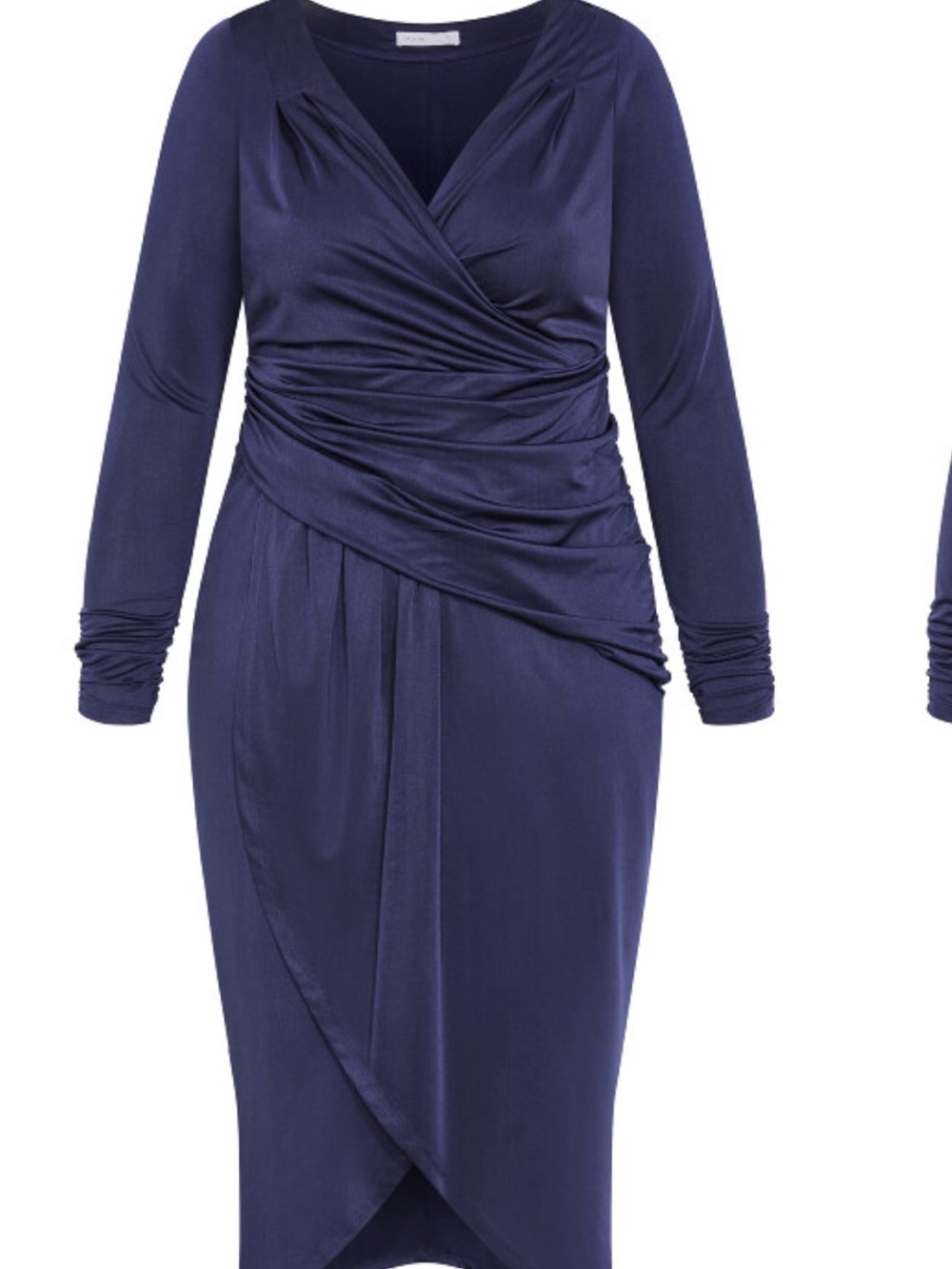 City Chic Navy Faux-Wrap Long Sleeve Ruched Dress